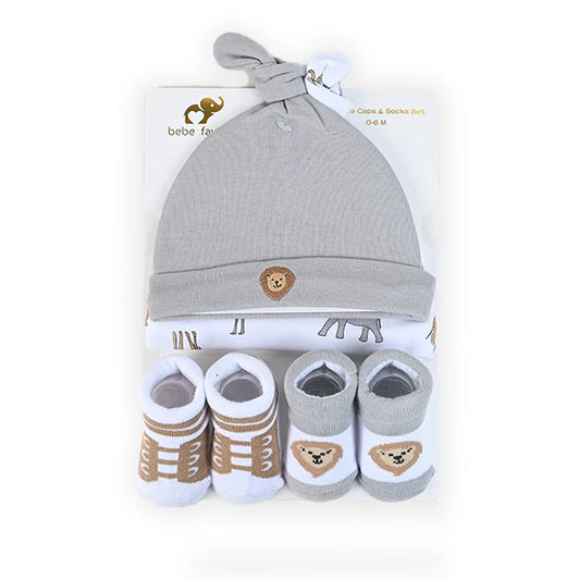 Happy Lion 4 Piece Cap Set and Booties