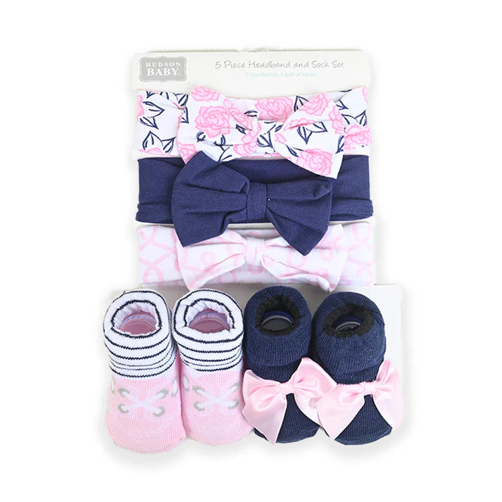 Flower & Bow 5 Piece Band Set and Booties