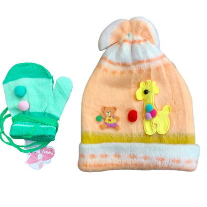 Wool Baby Cap & Mittens Winter Gift Set